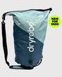 Dryrobe wasserdichter Packsack Drybag in Blau und Hellblau mit schwarzem Schultergurt, Frontansicht