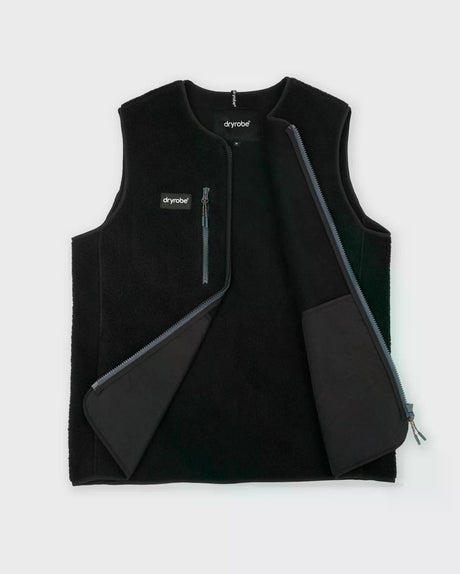 Dryrobe Thermo Weste schwarz, ärmellos mit Reißverschluss und grauen Kontrastnähten, Frontalansicht
