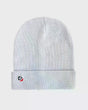 Dryrobe Eco Beanie Strickmütze in Hellgrau, Frontalansicht, mit Rippstrick und kleinem Logo-Badge
