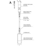 ROAM Surfboard Leash Comp, technische Zeichnung mit Komponenten: Urethankordel 6mm, Edelstahlwirbel, Neoprenmanschette und Befestigungshaken