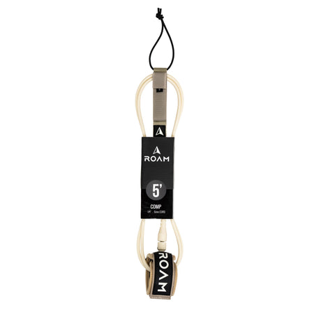 ROAM Surfboard Leash Comp 5' creme Leine mit Manschetten, Frontalansicht auf weißem Hintergrund