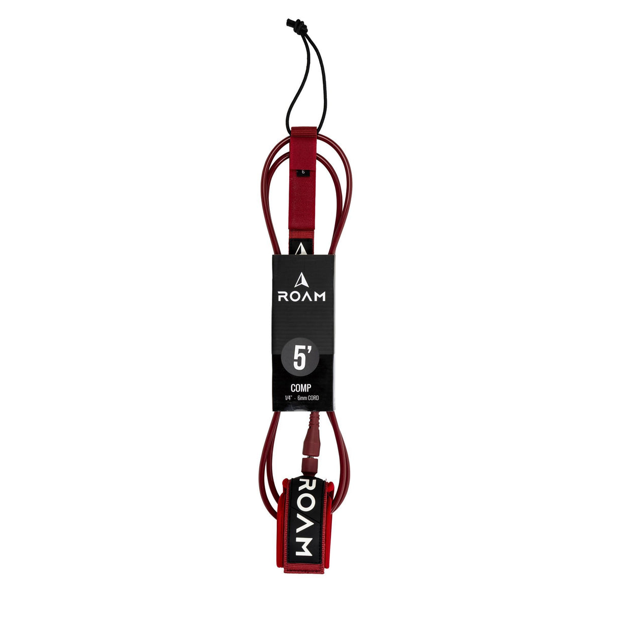 ROAM Surfboard Leash Comp 5 Fuß, burgundy rot, Neopren mit schwarzem Cuff, Frontalansicht