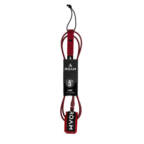ROAM Surfboard Leash Comp 5 Fuß, burgundy rot, Neopren mit schwarzem Cuff, Frontalansicht