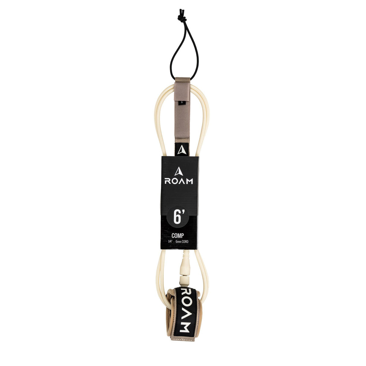 ROAM Surfboard Leash Comp 6 Fuß, cremefarben mit schwarzen Verbindungsteilen, Frontalansicht