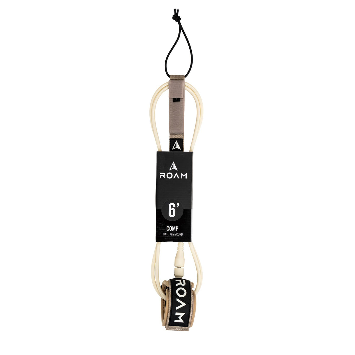 ROAM Surfboard Leash Comp 6 Fuß, cremefarben mit schwarzen Verbindungsteilen, Frontalansicht