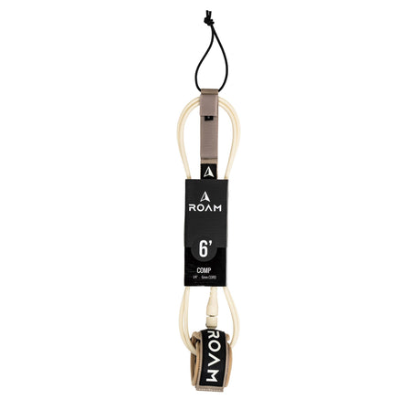 ROAM Surfboard Leash Comp 6 Fuß, cremefarben mit schwarzen Verbindungsteilen, Frontalansicht