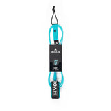 ROAM Surfboard Leash Comp 6 Zoll türkis-blau mit schwarzem Verschluss und Befestigungssystem, Frontansicht