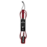 ROAM Surfboard Leash Comp 6' Burgunderrot mit schwarzem Cuff und Verschluss, Produktansicht von vorne