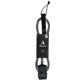 ROAM Surfboard Leash PRO in Grau und Schwarz mit Neopren-Manschette, Frontalansicht