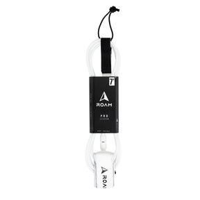 ROAM Surfboard Leash PRO, Schwarz-Weiß, Kunststoff-Spiralkordel mit schwarzem Neopren-Fußmanschette, Frontansicht