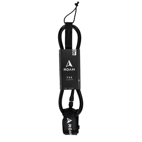 ROAM Surfboard Leash PRO schwarz, Polyurethan, mit Manschette und Befestigungsschlaufe, Frontansicht