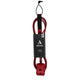 ROAM Surfboard Leash PRO in Rot und Schwarz, 8 Fuß, aufgerollt mit schwarzem Neopren-Wickel und roten Schlaufen, Frontalansicht
