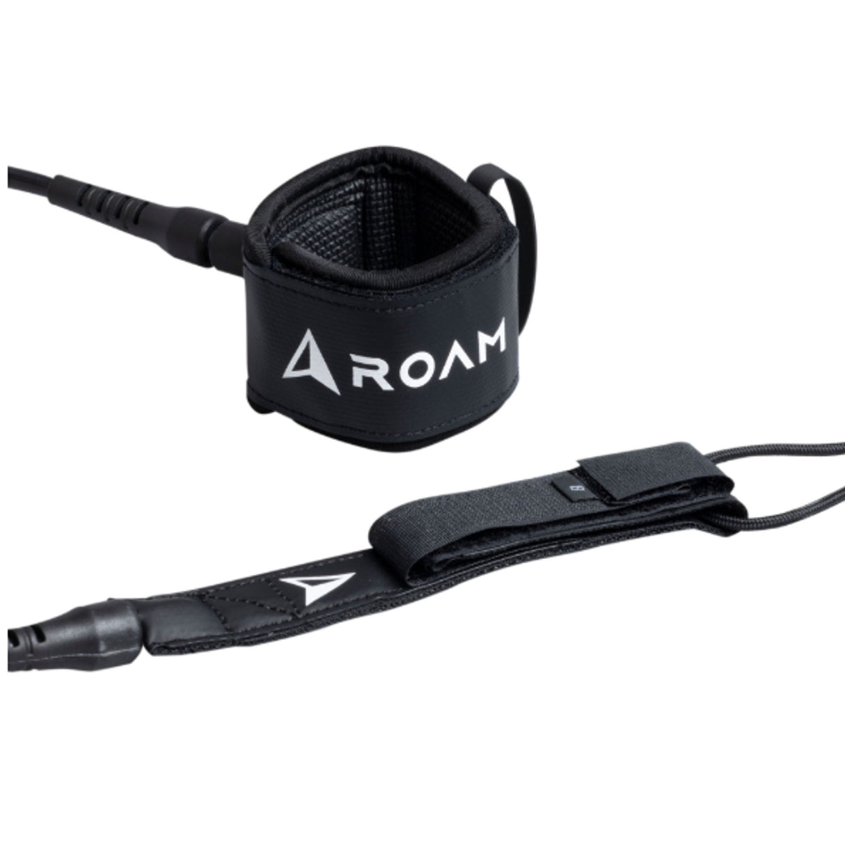 ROAM Surfboard Leash PRO schwarz mit Knöchelmanschette und Verbindungskabel, Frontalansicht