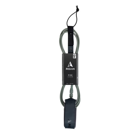 ROAM Surfboard Leash PRO, schwarz, Neopren und Polyurethan, mit Befestigungsschlaufe und Fußmanschette, Frontansicht