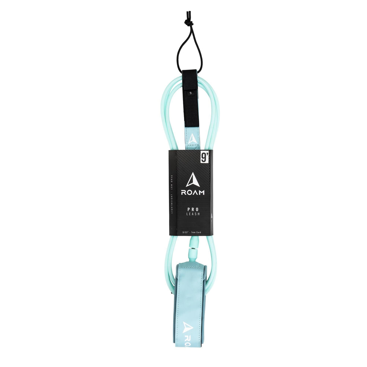 ROAM Surfboard Leash PRO Knie in Hellblau mit schwarzem Neopren-Pad, Frontalansicht