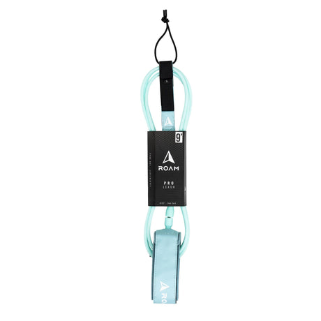 ROAM Surfboard Leash PRO Knie in Hellblau mit schwarzem Neopren-Pad, Frontalansicht