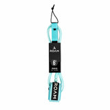 Roam Surfboard Leash Premium 6 Fuß, türkis und schwarz, Frontalansicht mit Befestigungsschlaufe und Fußmanschette