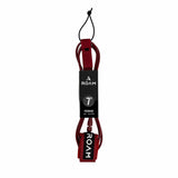 Roam Surfboard Leash Premium 7' in Burgunderrot mit schwarzem Label, Frontalansicht