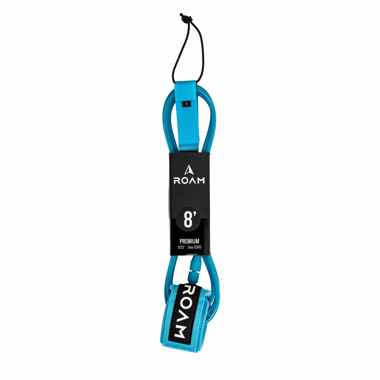 Roam Surfboard Leash Premium 8 Zoll in Blau und Schwarz mit Nylon-Manschetten, Frontalansicht