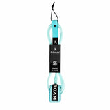 Roam Surfboard Leash Premium Knie in Türkis mit schwarzen Manschetten, 9 Fuß, Frontalansicht des aufgerollten Leash mit Befestigungspunkten