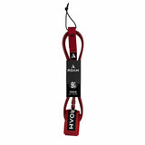 Roam Surfboard Leash Premium Knie in Bordeaux und Schwarz mit Neopren-Manschette, Frontalansicht des Komplettsets