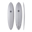 NSP 2026 Speed Line Surfboard weiß, drei Ansichten, Draufsicht und Seitenprofil