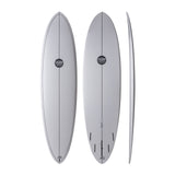 NSP 2026 Speed Line Surfboard weiß, drei Ansichten, Draufsicht und Seitenprofil