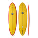 NSP 2026 Speed Line Surfboard gelb mit roter Kante, Draufsicht und Seitenansicht
