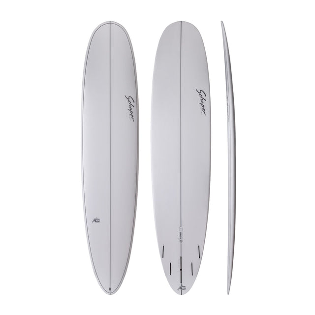 NSP 2026 Butter Knife Surfboard, grau, Draufsicht und Seitenansicht, Funboard mit gerundeter Nose