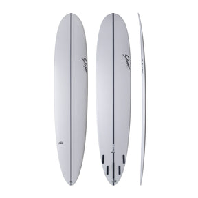 NSP 2026 Pro 9 Surfboard in Weiß, 360-Grad-Ansicht mit Deck-, Boden- und Seitenansicht