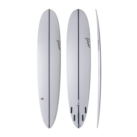 NSP 2026 Pro 9 Surfboard in Weiß, 360-Grad-Ansicht mit Deck-, Boden- und Seitenansicht
