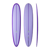 NSP 2026 Unicorn Surfboard in Violett, Draufsicht und Seitenansicht, längliches Design mit gerundeter Spitze