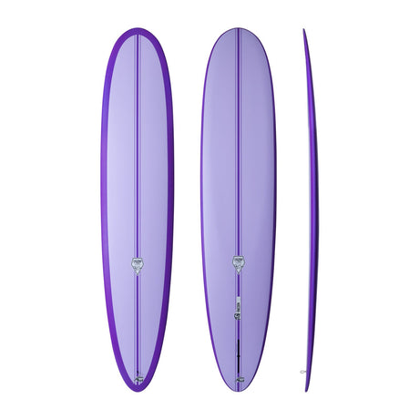 NSP 2026 Unicorn Surfboard in Violett, Draufsicht und Seitenansicht, längliches Design mit gerundeter Spitze