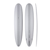 NSP 2026 Overdrive Surfboard grau, drei Ansichten, Draufsicht und Seitenprofil