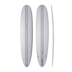 NSP 2026 Overdrive Surfboard grau, drei Ansichten, Draufsicht und Seitenprofil