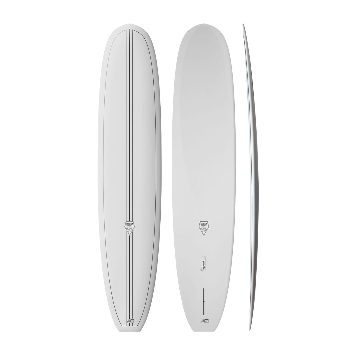 NSP 2026 Sleep Walker Surfboard weiß, Draufsicht und Seitenansicht, längliches Design mit abgerundeter Spitze