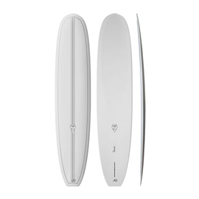 NSP 2026 Sleep Walker Surfboard weiß, Draufsicht und Seitenansicht, längliches Design mit abgerundeter Spitze