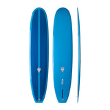 NSP 2026 Sleep Walker Surfboard in Blau, Draufsicht und Seitenansicht, längliches Design mit abgerundeter Spitze