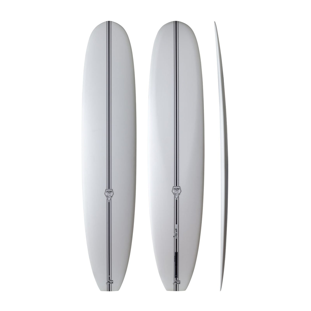 NSP 2026 Sleep Walker Surfboard, weiß, Draufsicht und Seitenansicht mit zentralem Stringer