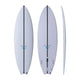 NSP 2026 Volume Fish Surfboard in Weiß, Draufsicht und Seitenansicht, Fish-Form mit schwarzem Streifen