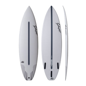 NSP 2026 Slot Machine Surfboard, weiß, drei Ansichten, Draufsicht und Seitenansicht