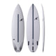 NSP 2026 Chopstix Surfboard in Weiß, drei Ansichten von oben, unten und Seite