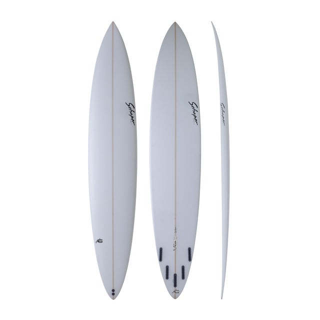 NSP 2026 Equalizer Surfboard weiß, drei Ansichten von vorne, hinten und Seitenprofil