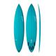 NSP 2026 Equalizer Surfboard in Türkis, Draufsicht und Seitenansicht mit schwarzen Finnen