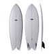 NSP 2026 Double Vision Surfboard, grau, drei Ansichten von oben und Seite