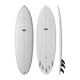 NSP 2026 Hybrid Surfboard weiß, drei Ansichten von vorne, hinten und Seite