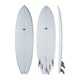 NSP 2026 Fish Surfboard weiß, drei Ansichten von vorne, hinten und Seite