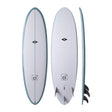NSP 2026 Fun Surfboard, grau-blau, Draufsicht und Seitenansicht, Funboard mit abgerundeter Nose