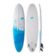 NSP 2026 Fun Surfboard, weiß-blau, drei Ansichten von vorne, hinten und Seite