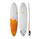 NSP 2026 Fun Surfboard, weiß-orange, Kunststoff, Draufsicht und Seitenansicht mit Finnen